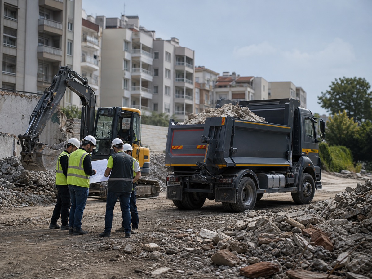 Şantiye planını değerlendiren profesyonel ekip